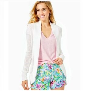 Lilly Pulitzer‎ Amalie Resort White Knit Open Front Cardigan Sweater Size S